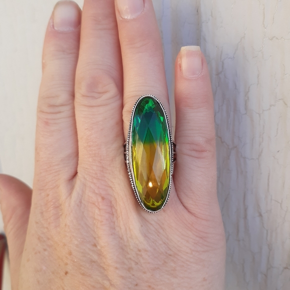 New Oversized Bicolor Tourmaline 925 Silver Statement Ring. - Picture 4 of 8
